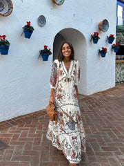 Flax Lantern-Sleeve Boho Dress