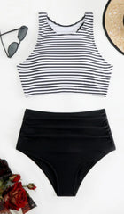 Striped Slim Fit High Waist Two Piece Swim Set