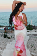 Floral Waist-Cinched Backless Tie Maxi Dress