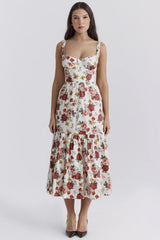 Floral Tiered A-Line Spaghetti Strap Floral Dress
