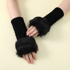 Faux Fur Knit Diamond Pattern Gloves