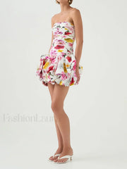 Strapless High-Waist Floral Dress