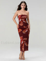 Bandeau Off-Shoulder Floral Dress