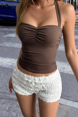 Brown Matte Stretch Crop Halter Top
