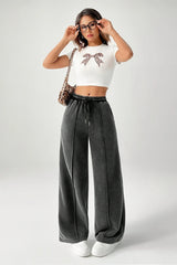 Drawstring Low Rise Washed Loose Straight Jeans