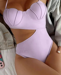 Pink Underwire Strapped Hollow One Piece