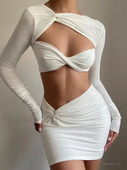 Y2K Hollow Crop Mini Skirt Two Piece Set