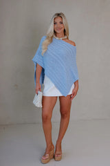 Bella Poncho Sweater-Light Blue