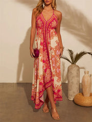 Retro V-Neck Maxi Floral Dress