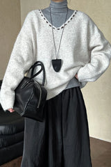 Oversized V-Neck Knit Sweater