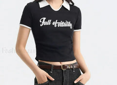 Retro Letter Tight Pullover Polo T-Shirt