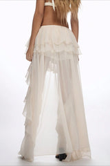 High Waist Asymmetric Tiered Chiffon Skirt
