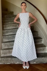 Sleeveless Polka Dot Casual Maxi Dress