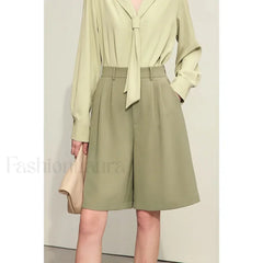 Minimalism Office Lady Shirring Wide Leg Casual Short