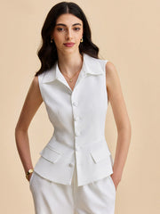 Pockets Buttoned Sleeveless Pants Set