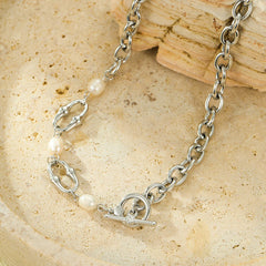 Mixed Metal Pearl Inlaid Collar Necklace