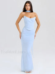 Mesh Patchwork Two Piece Maxi Dress