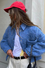 Long Sleeve Blue Wool Jacket