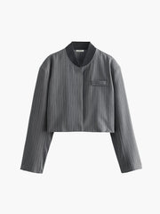 Tailored Pinstripe Graceful Patchwork Collar Jacket