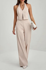 Lace Up Open Back Two Piece Vest Pants Set