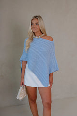 Bella Poncho Sweater-Light Blue