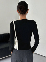 Contrast Trim Crew Trendy Neck Long Sleeve Shirt