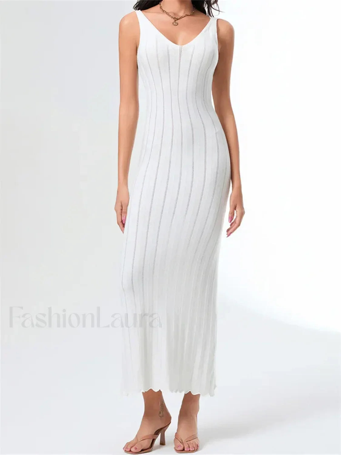 V Neck Strap Backless Knitted Maxi Dress