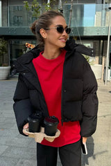Relaxed Fit Cropped Hooded Puffer Jacket