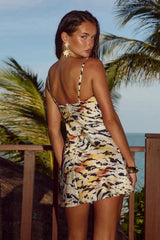 Tiger Pattern Hollow Strappy Sexy Hip Floral Dress