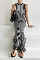 Sleeveless Striped Knit Sweater Dress