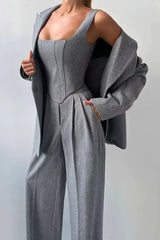 Layered Corset Style Three Piece Blazer Pants Set