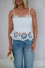 Embroidered Peplum Top-Off White