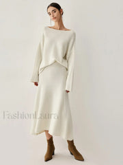 Oversized Sweater Two Trendy Piece Skirt Set