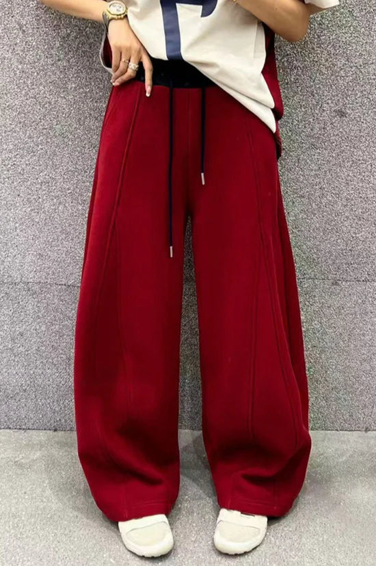 Solid Color Casual Fluid Wide Leg Fleece Sweat Pants