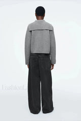 Spring Gray Crew-neck Knit Cardigan