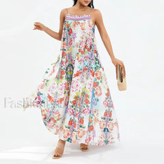 Boho Floral Slit Sleeveless Maxi Dress