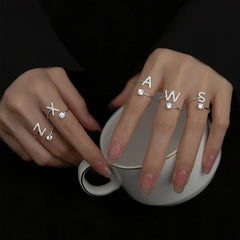 Shining Rhinestone New Fashion Initial Alphabet Opening Charm Jewelry Ring