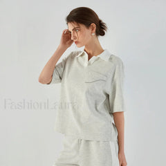Lapel Combed Cotton Casual T-Shirt