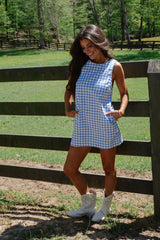 Riley Gingham Mini Dress-Blue