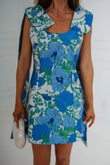 Willa Floral Jacquard Mini Dress-White/Blue