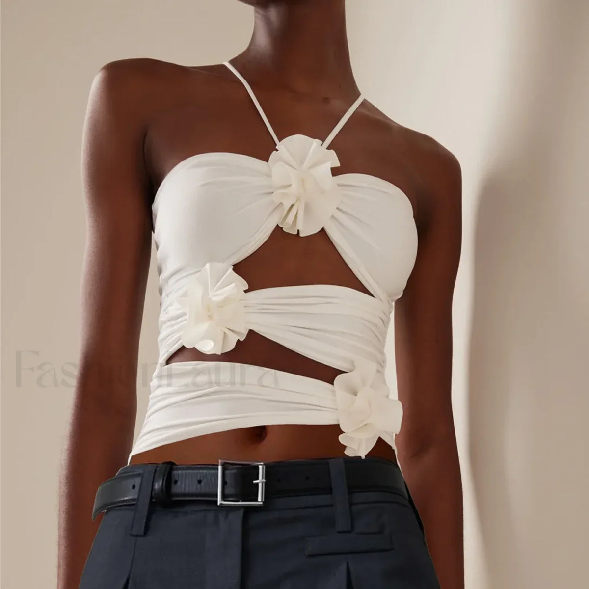 3D Floral Cut-Out Crop Top