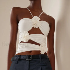 3D Floral Cut-Out Crop Top