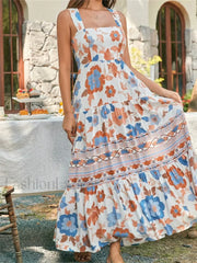 Floral Wide Strap A-Line Maxi Dress