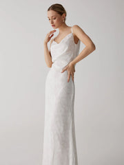 Floral Jacquard Open Trendy Back Long Dress