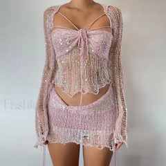 Beaded Knit Set Mini Dress