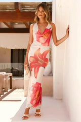 Flower Print Slim-Fit Fishtail Dress French Holiday Style