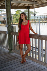 Ethel Babydoll Tie Mini Dress-Red