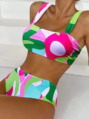 Color Strap High Waist Bikini Set