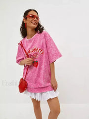 Strawberry Rose Red Print Oversized T-Shirt