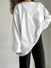 Solid Cotton Long Sleeve Loose T-Shirt